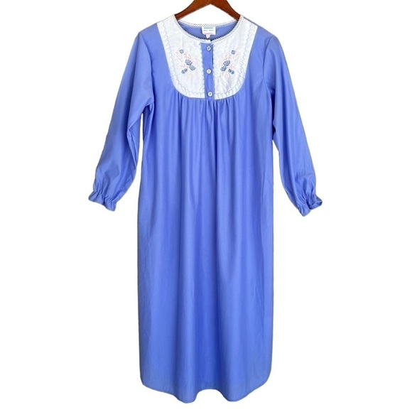 Kelly‎ Reed Vintage Floral Embroidered Detail Long Sleeve Long Night Gown - Picture 2 of 8